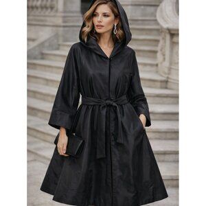 CASSIN New York Coat Jacket Lightweight Hooded Black Lagenlook Belted size L
